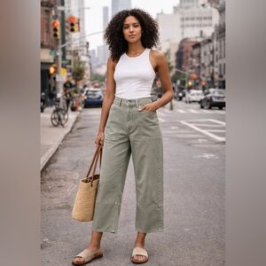 Everlane The Gardener Jean Organic Cotton Cropped Wide-Leg Jeans - Olive 26
